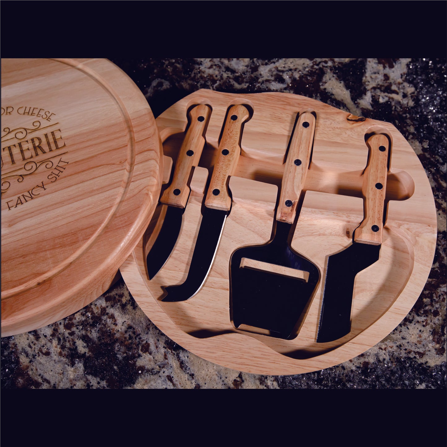 Round Cheese Board Kit with 4 Cheese Tools