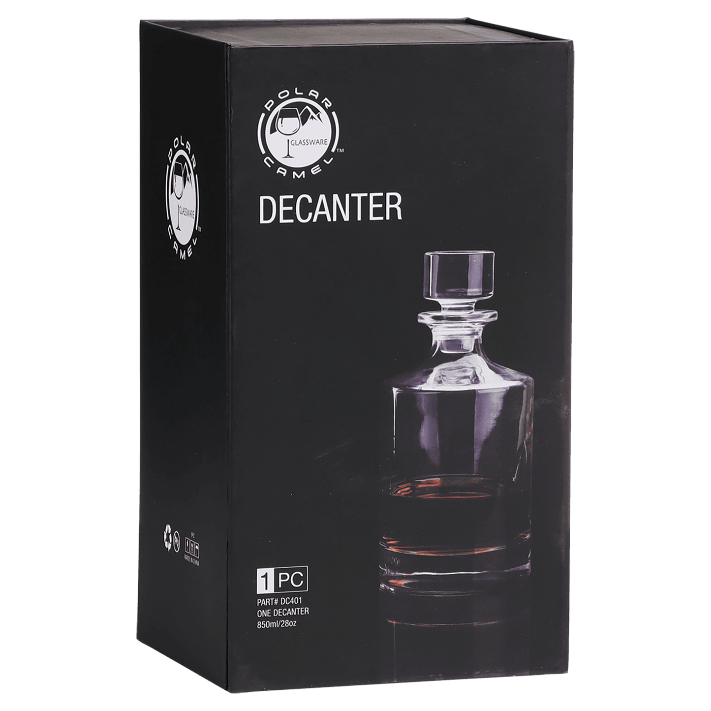 (1) 850ml Round Glass Decanter with Gift Box, (4) 8 oz. Rectangle Rocks Glasses in a Gift Box