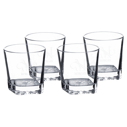 America West 850ml Round Glass Decanter with (4) 8 oz. Rectangle Rocks Glasses.
