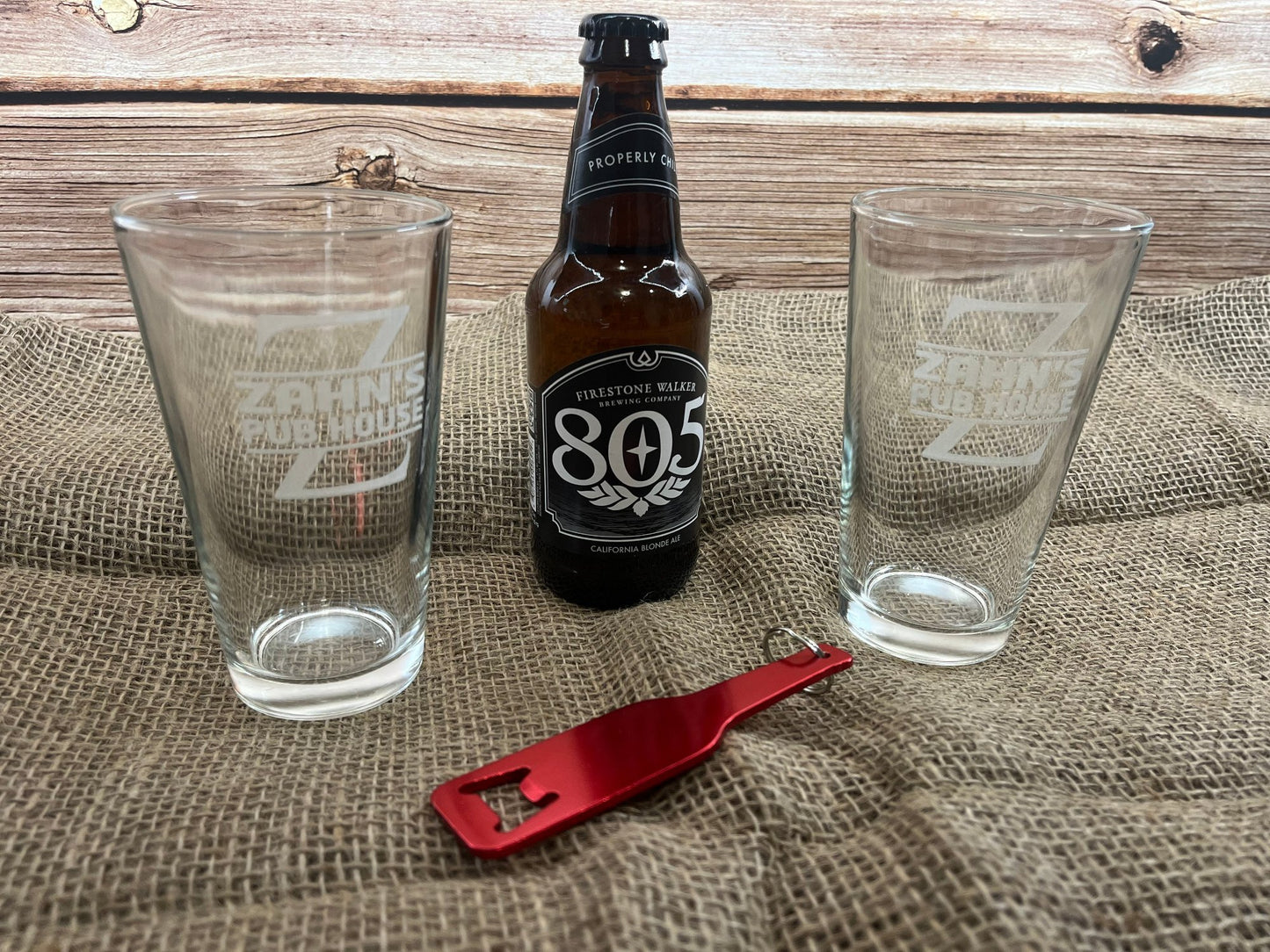 Laser engraved pint glasses