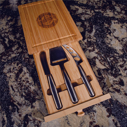 Bamboo Cheese Board with 3 Piece Tool Drawer