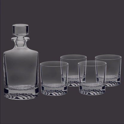 (1) 850ml Round Glass Decanter with Gift Box, (4) 8 oz. Rectangle Rocks Glasses in a Gift Box