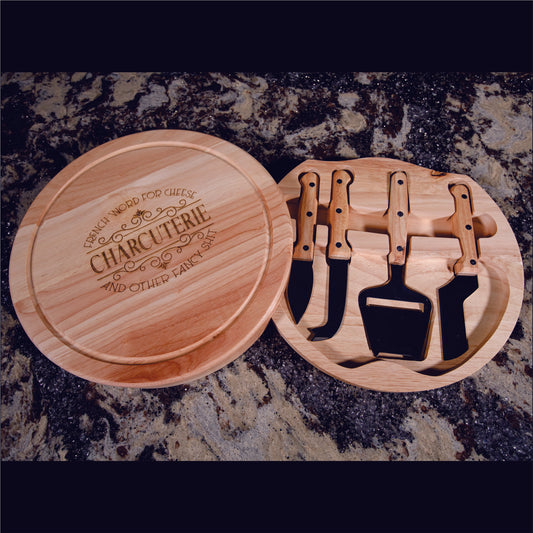 Round Cheese Board Kit with 4 Cheese Tools