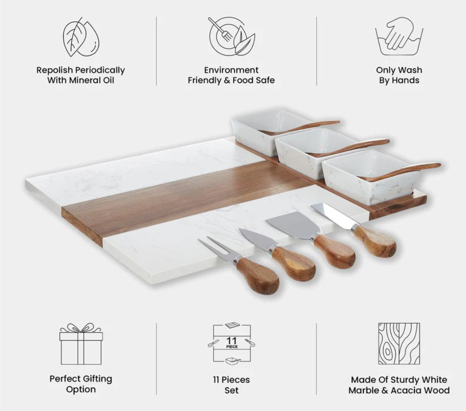 Marble Charcuterie Board Set - 11 Piece